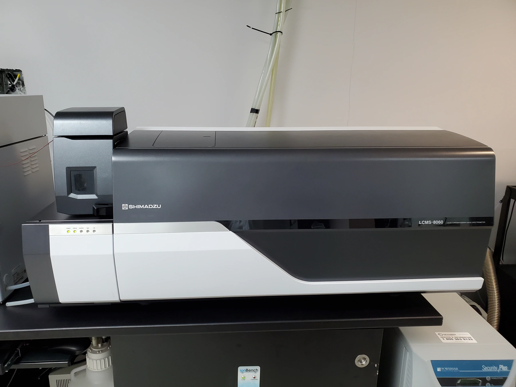 Front view of a Shimadzu LCMS-8060 triple-quadrupole mass spectrometer